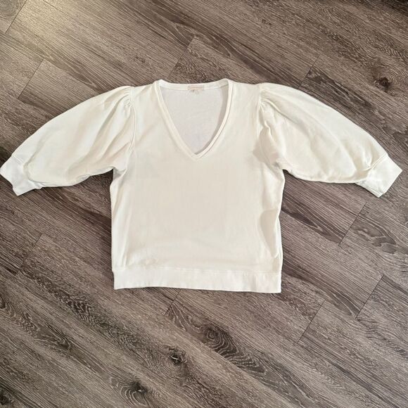 Ann Mashburn V Neck Balloon 3/4 Sleeve Sweatshirt - Picture 1 of 11